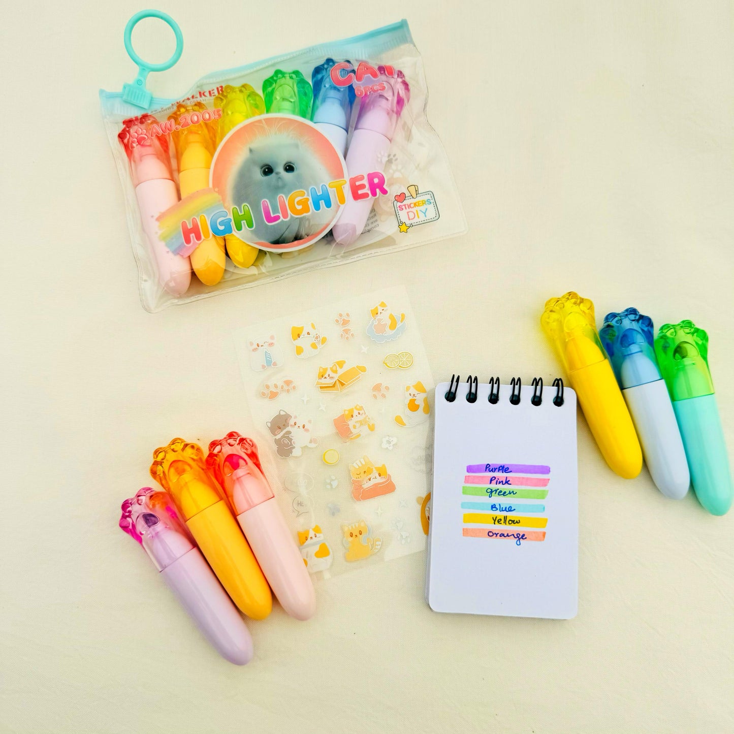 Cat Paw Pastel Color - Highlighter Set Of 6