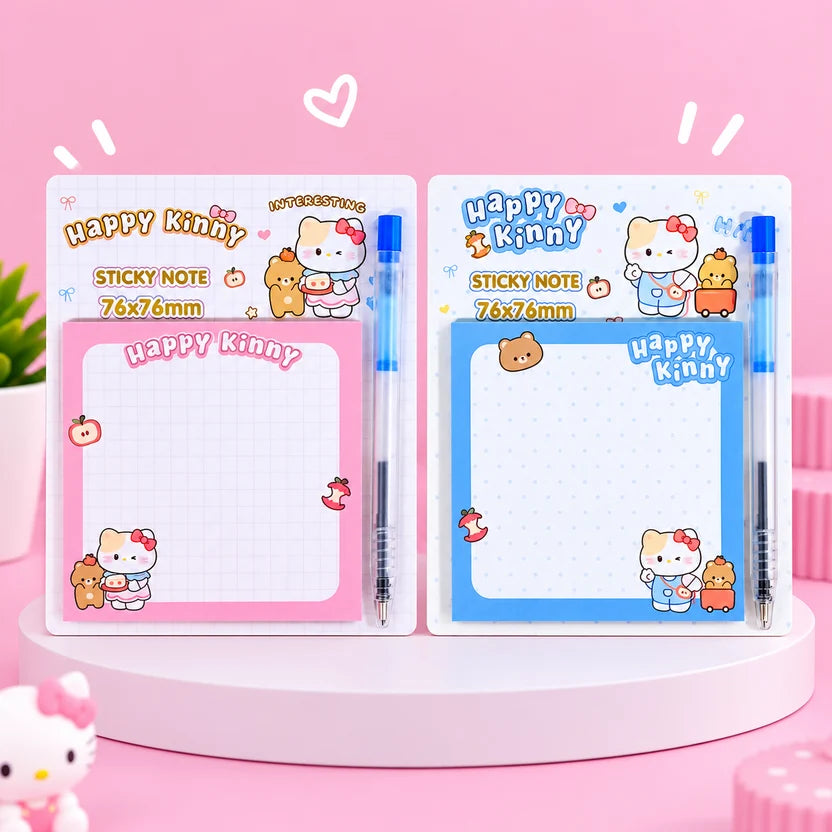 Hello Kitty Sticky Notes with Pen – 76x76mm