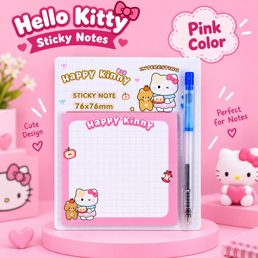Hello Kitty Sticky Notes with Pen – 76x76mm