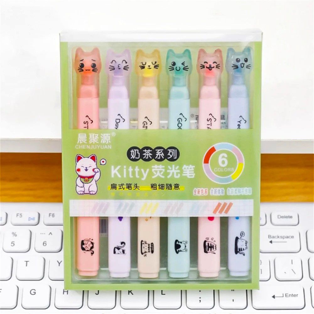 Cute Cat - Highlighters Set Of 6 - STATIONERYSTUDIO