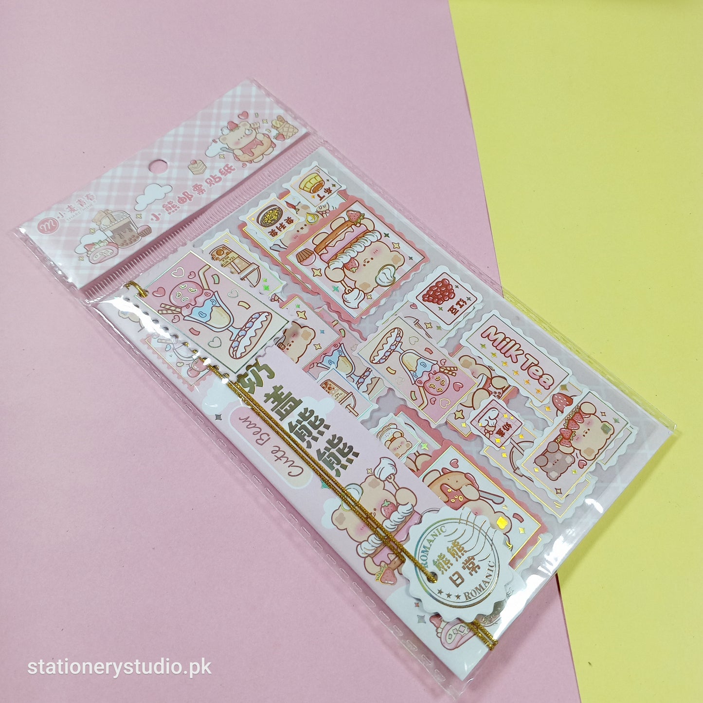 CUTE BEAR FOILED STAMP - STICKER (PINK)