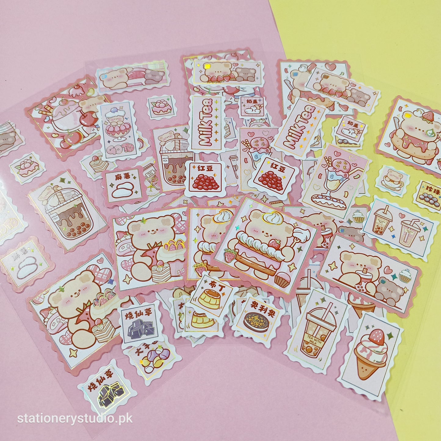 CUTE BEAR FOILED STAMP - STICKER (PINK)