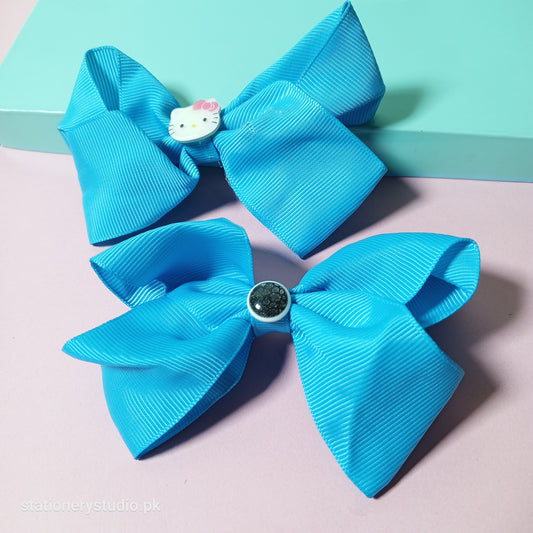 BLUE SATIN BOW CLIP