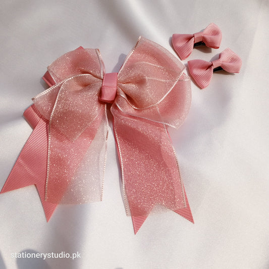 BLUSH PINK SHINNY BOW (SET OF 3)