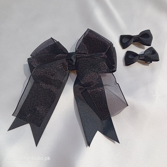 BLACK SHINNY BOW PIN (SET OF 3)