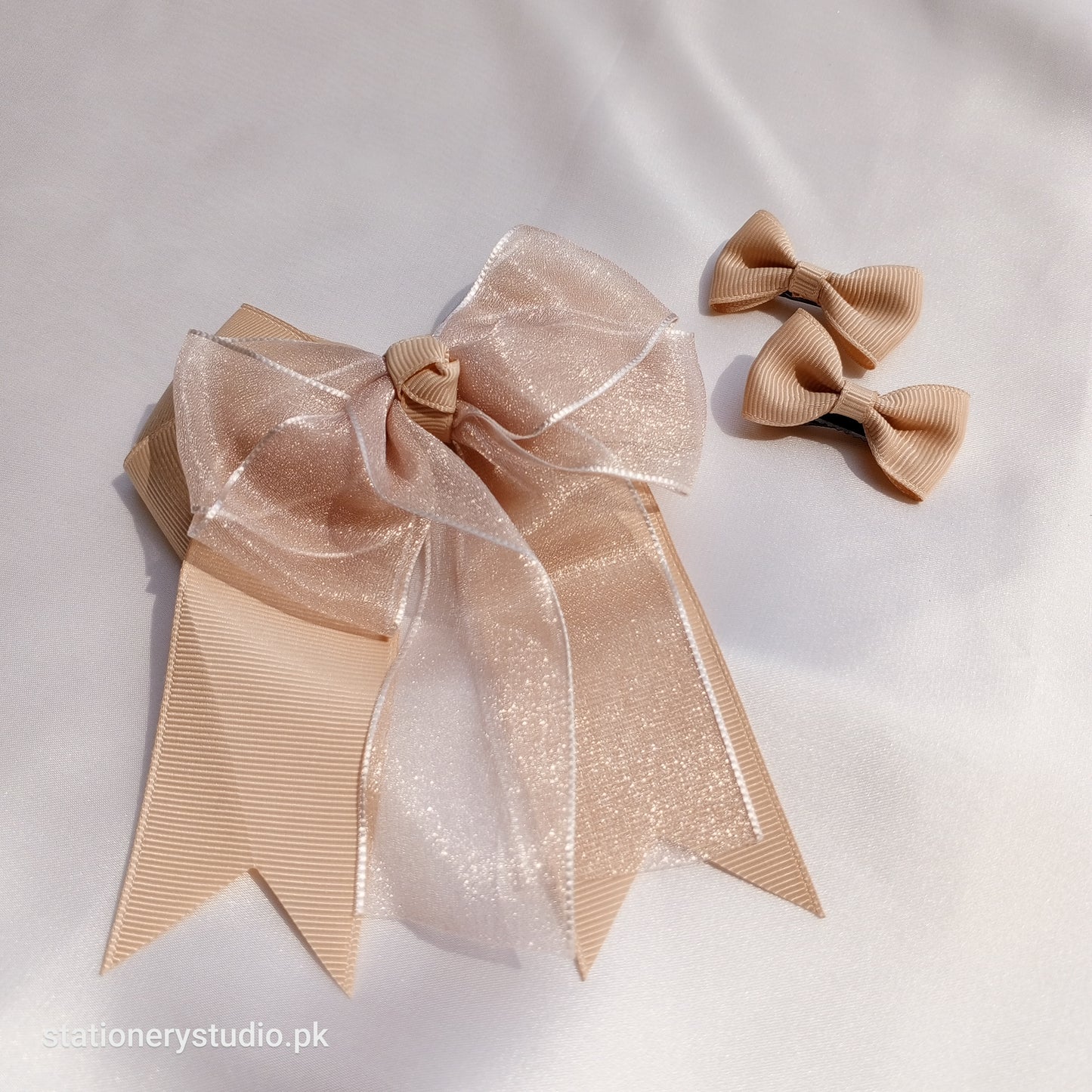 BROWN SHINNY BOW PIN (SET OF 3)