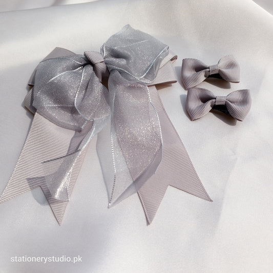 GREY SHINNY BOW PIN (SET OF 3)