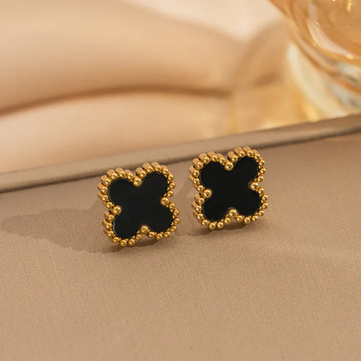 Gold Foil Black Flower - Earring
