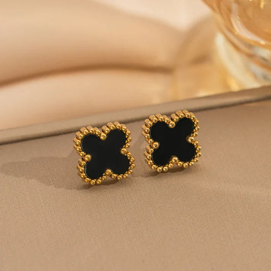 Gold Foil Black Flower - Earring