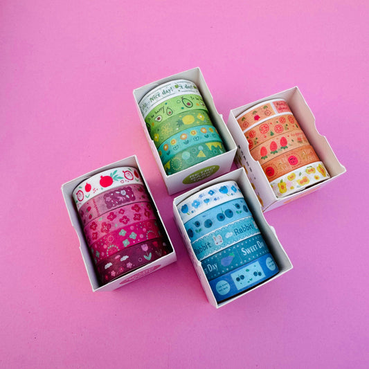 Retro Basic Washi Tape - Set Of 5 - STATIONERYSTUDIO