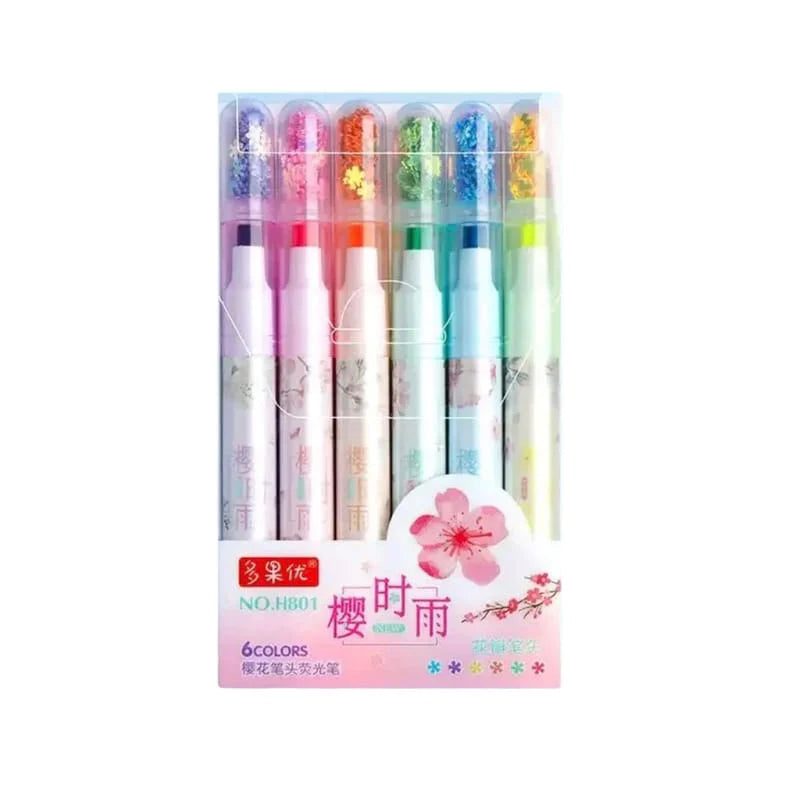 SEQUIN STARS SAKURA FLOWERS - HIGHLIGHTER SET OF 6 - STATIONERYSTUDIO