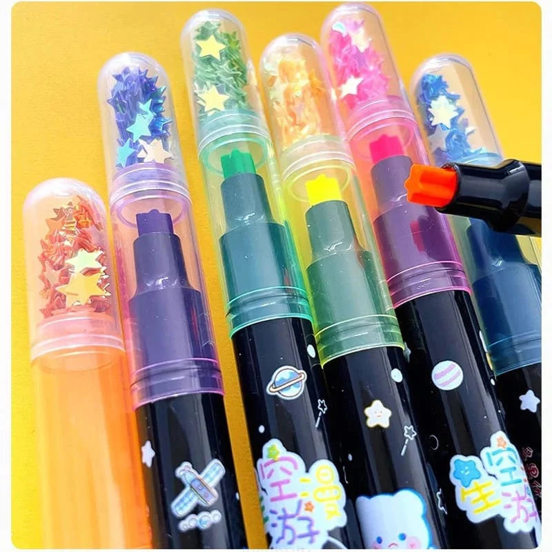 SEQUIN STARS SPACE BUNNY - HIGHLIGHTER SET OF 6 - STATIONERYSTUDIO