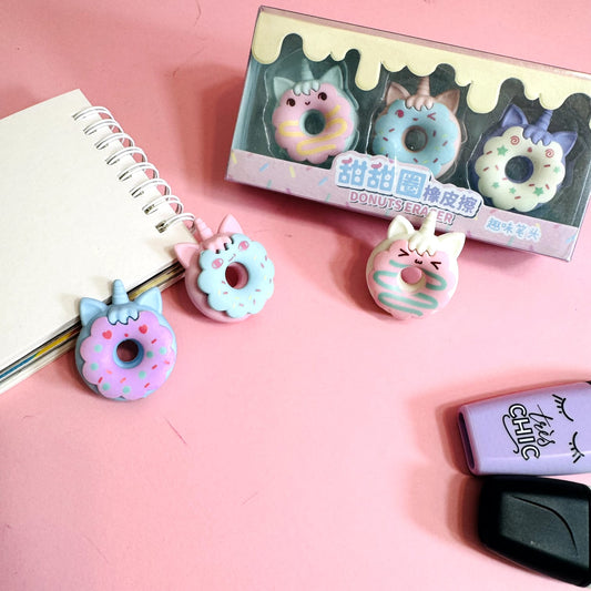 Unicorn Donut Eraser - Set of 3 - STATIONERYSTUDIO