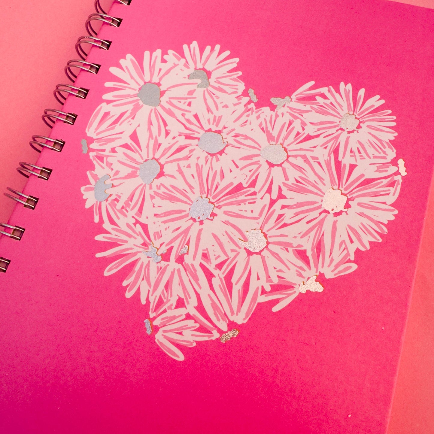 Pink Heart Foiled Spiral - Notebook / Journal