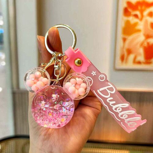 Ice Cream Cone Glitter Water - Gold Key Ring