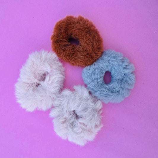 Fuzzy Hair Scrunchie - Set of 4