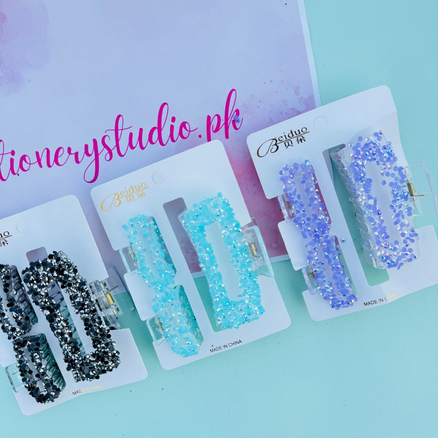 Glittery Rectangular Hair Claws - Combo