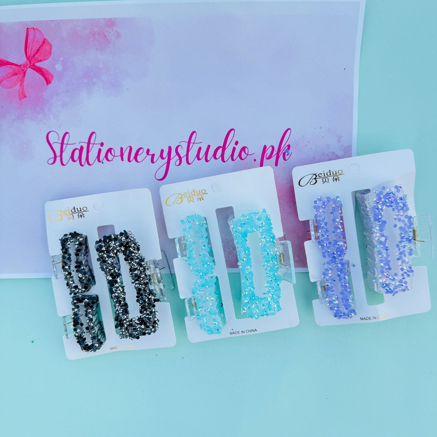 Glittery Rectangular Hair Claws - Combo