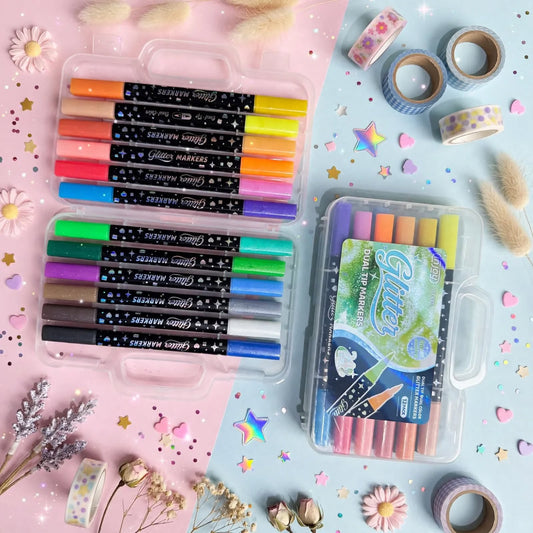 Glitter Color Dual Tip Black - Marker Set of 12