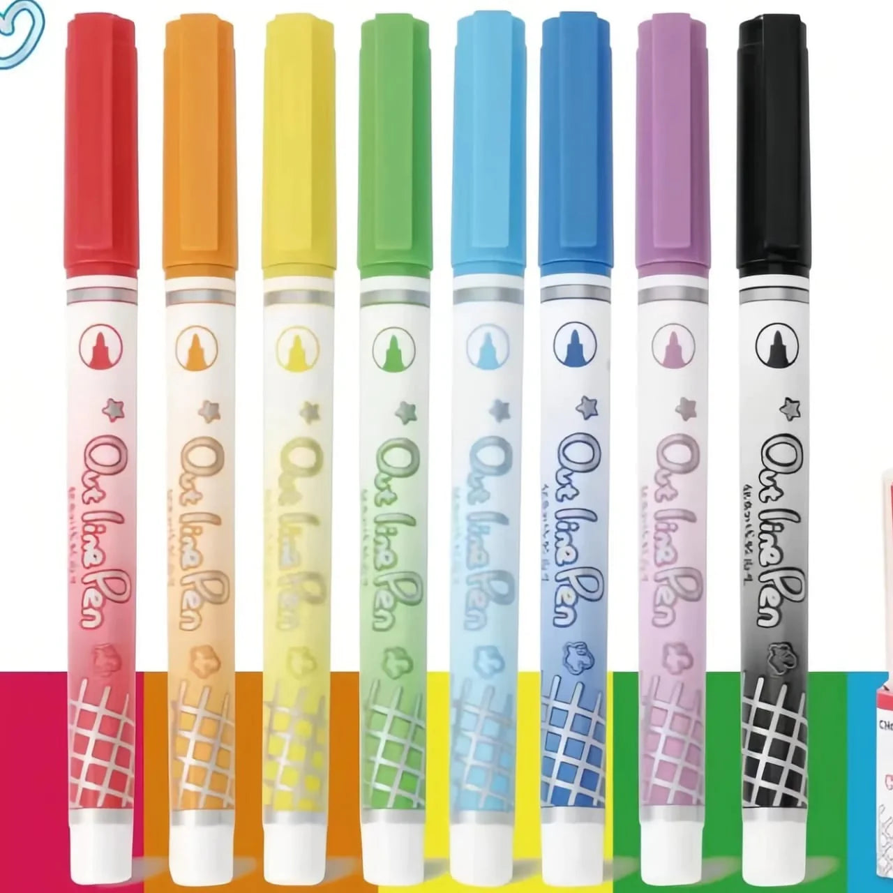 OUTLINE PEN METALLIC GLITTER MARKERS - SET OF 8