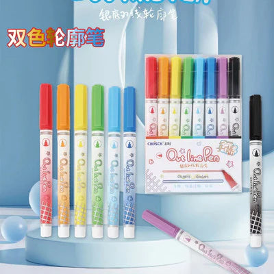 OUTLINE PEN METALLIC GLITTER MARKERS - SET OF 8